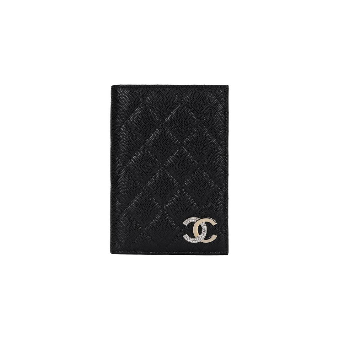 Chanel Chanel Cow Leather Passport Clip Money Clip Card Holder Regular Women's Black