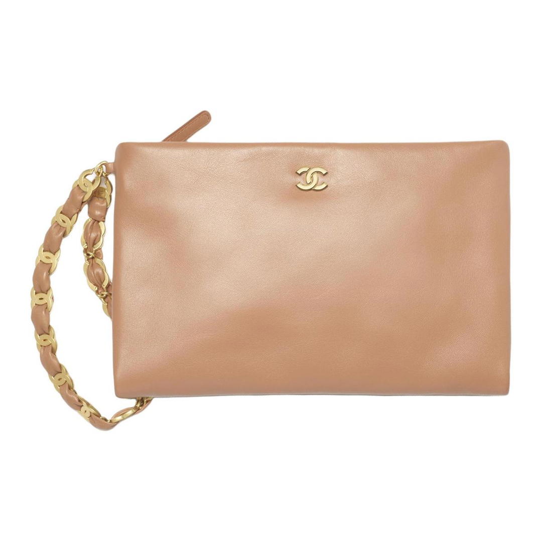 Chanel Chanel Sheepskin Clutch Women's Camel