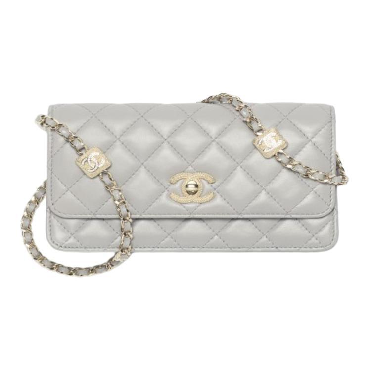 Chanel Chanel Sheepskin Crossbody Bag Shoulder Bag Women's Gray