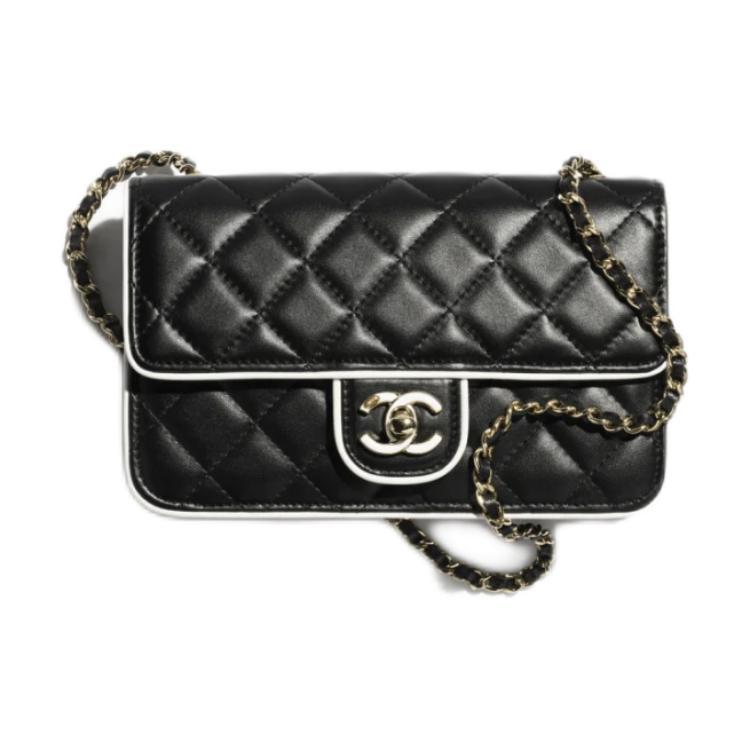 Chanel Chanel WOC Lambskin Shoulder Bag Crossbody Bag Wallet Women's Black White