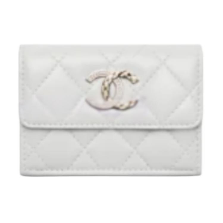 Chanel Chanel Lambskin Wallet Women's Light Gray