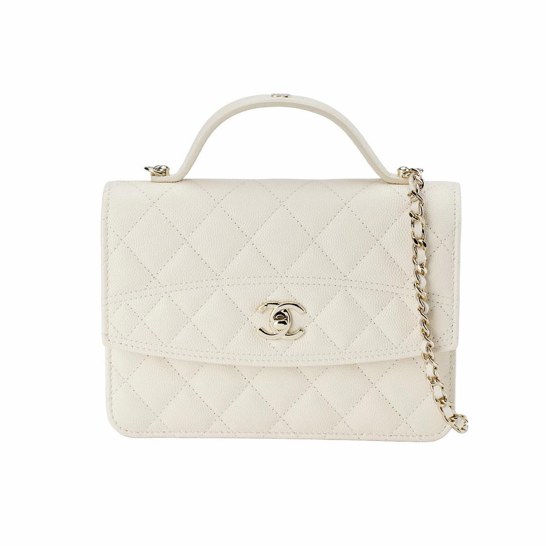 Chanel Chanel Grained Calfskin Shoulder Bag Crossbody Bag Handbag Women's Ecru