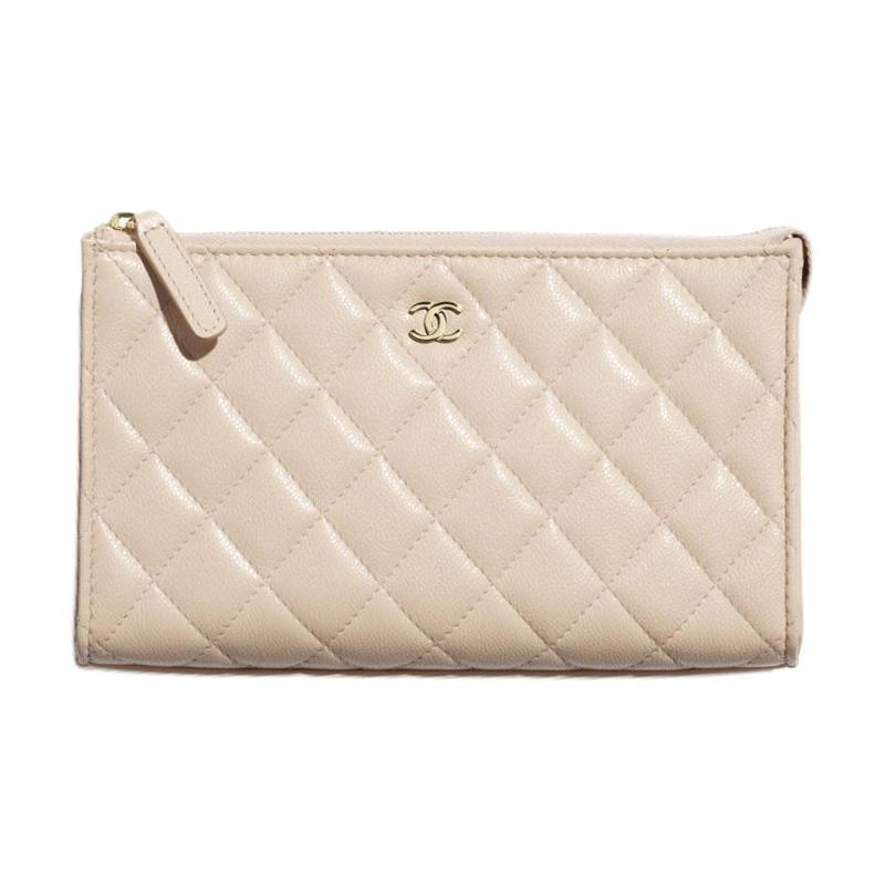 Chanel Chanel Grained Calfskin Clutch Small Size Women's Beige