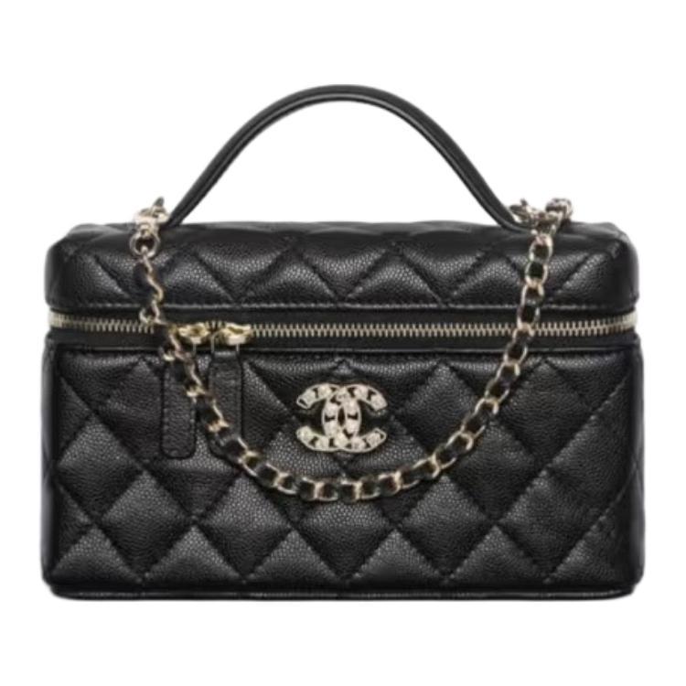 Chanel Chanel Litchi Skin Shoulder Bag Crossbody Bag Women's Black