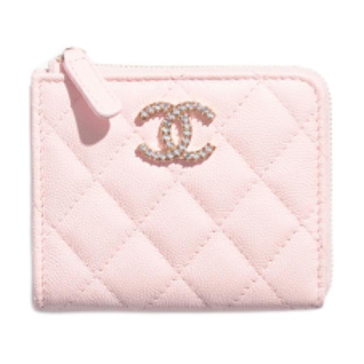 Chanel Chanel Grained Calfskin Wallet Small Size Women's Light Pink