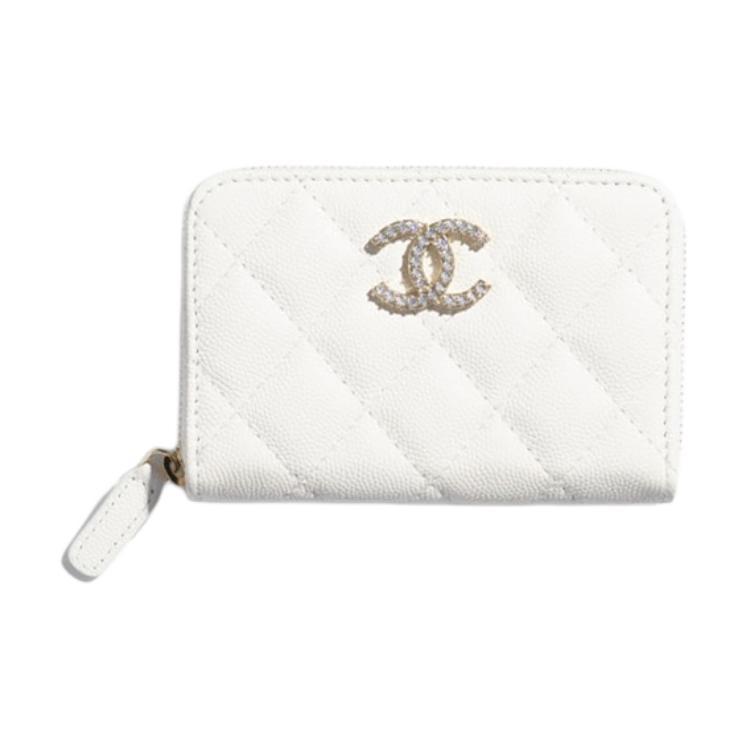 Chanel Chanel Grained Calfskin Coin Purse Women's White