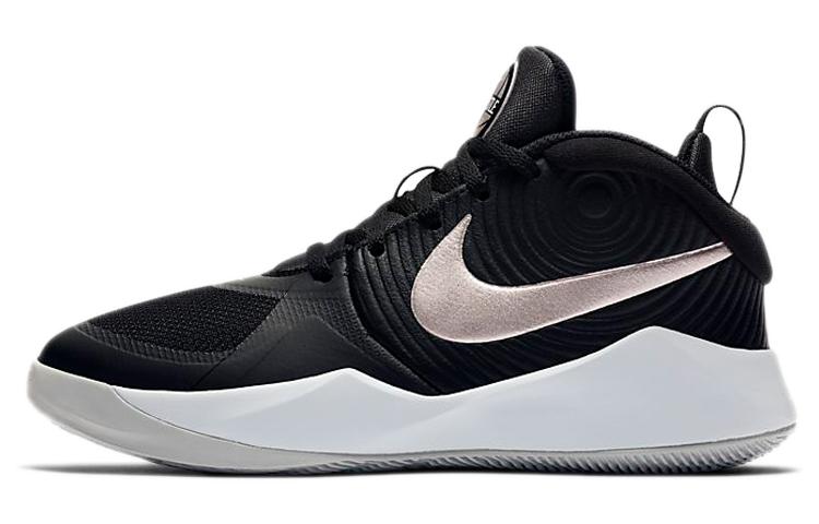 Nike Nike Team Hustle D 9 Cushioning Wear Resistant Mid Top Children's Basketball Shoes Black Silver Teenagers