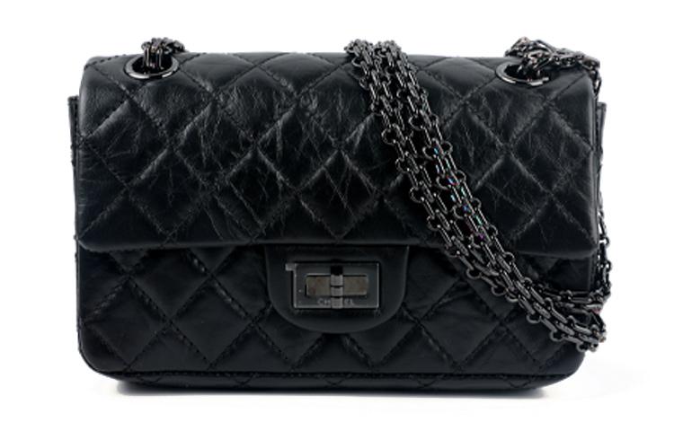 Chanel Chanel 2.55 Vintage Calfskin Chain Bag With Zip Closure Shoulder Bag Women's Black