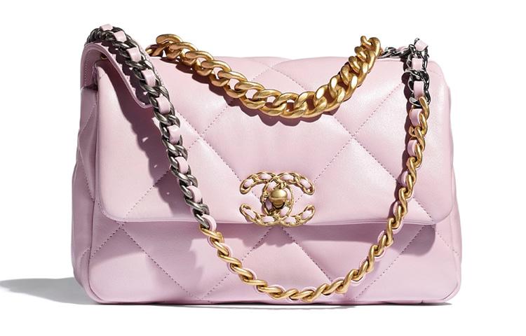 Chanel Chanel 19Bag Lambskin Flap Bag, Shoulder Bag, Crossbody Bag Women's Light Pink Red/Gold/Silver