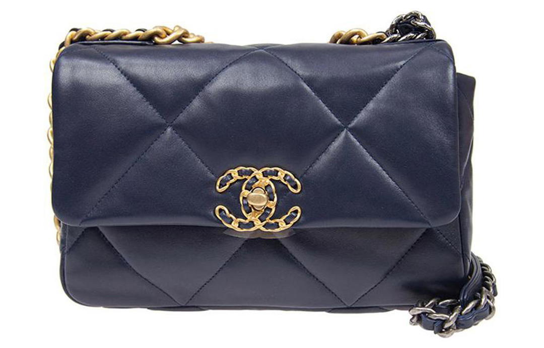 Chanel Chanel 19Bag Lambskin Mouth Cover Bag Crossbody Bag Women's Navy Blue