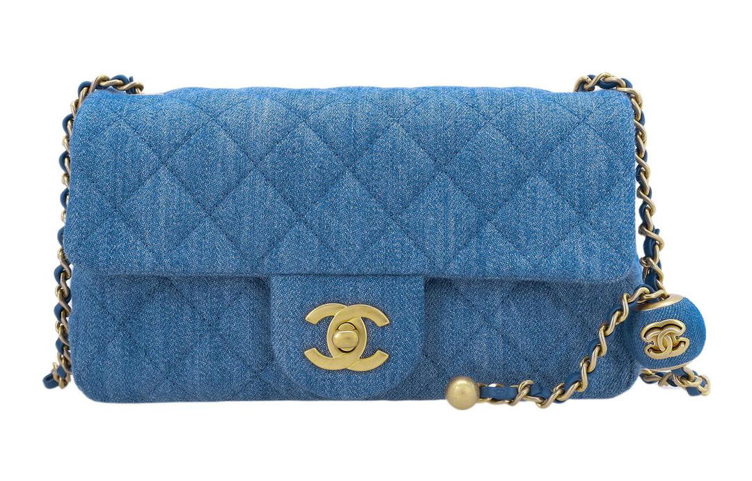 Chanel Chanel Classic Flap CF Small Gold Ball Denim Shoulder Bag Crossbody Bag Mini Women's Denim Blue