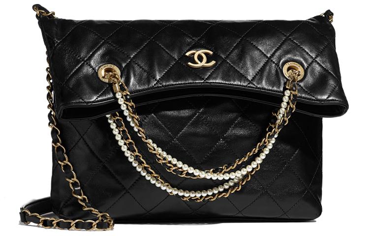 Chanel Chanel Calfskin Crystal Pearl Tote Bag Shopping Bag Chain Bag Portable Crossbody Bag Shoulder Bag Women's Black