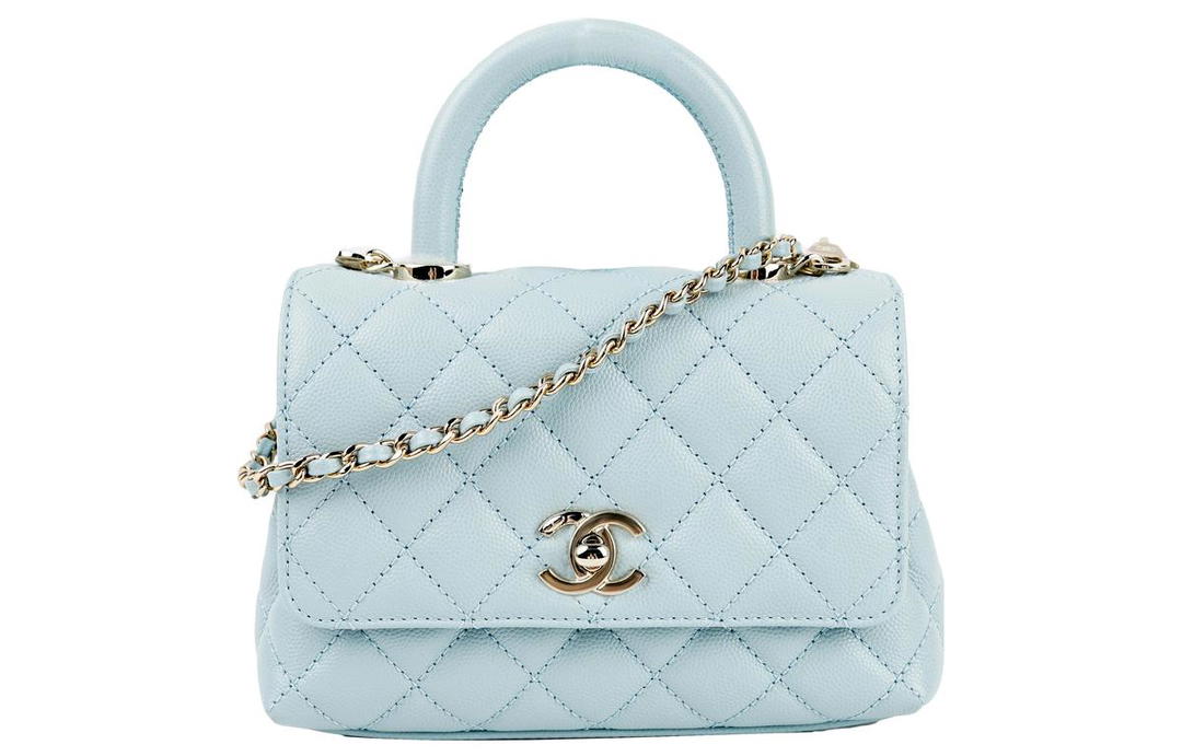 Chanel Chanel COCO Handle Cow Leather Handbag Shoulder Bag Crossbody Bag Mini Women's Baby Blue Light Blue