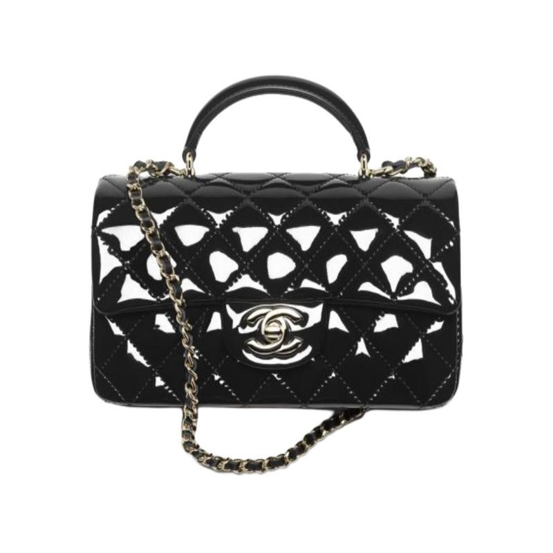 Chanel Chanel Classic Flap CF Calfskin Patent Leather Shoulder Bag Crossbody Bag Handbag Mini Women's Black