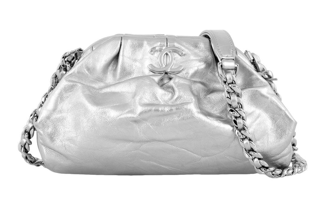 Chanel Chanel Calfskin Evening Bag, Dumpling Bag, Cloud Bag, Shoulder Bag, Crossbody Bag Women's Silver