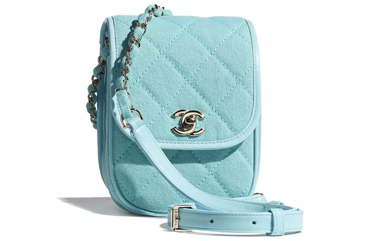 Chanel Chanel Denim Cell Phone Pouch Shoulder Bag Crossbody Bag Women's Fluorescent Blue