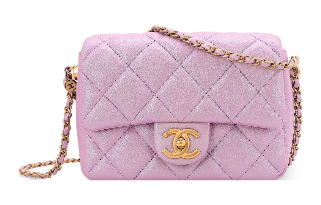 Chanel Chanel Classic Flap CF Embossed Calfskin With Grains Square Fatty Shoulder Bag Crossbody Bag Regular Women's Pink