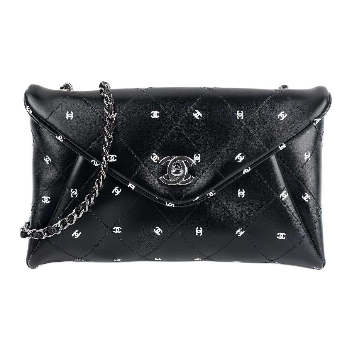 Chanel Chanel Leather Chain Envelope Bag Clutch Women's Black