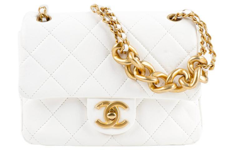 Chanel Chanel Classic Flap CF Lambskin Handbag Shoulder Bag Crossbody Bag Mini Women's White