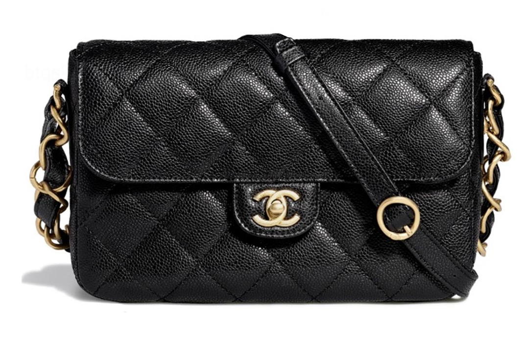 Chanel Chanel Textured Cow Leather Flap Bag Messenger Bag Shoulder Bag Crossbody Bag Medium Size Women's Black