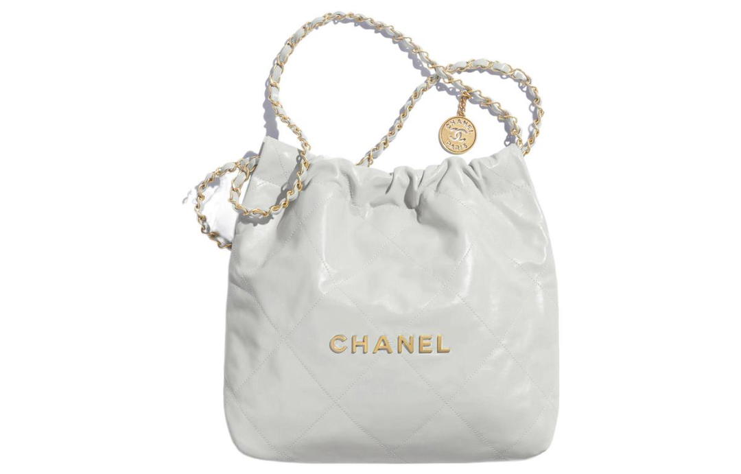 Chanel Chanel 22Bag Shiny Calfskin Trash Bag Tote Bag Shopping Bag Handbag Shoulder Bag Women's Light Blue Gray