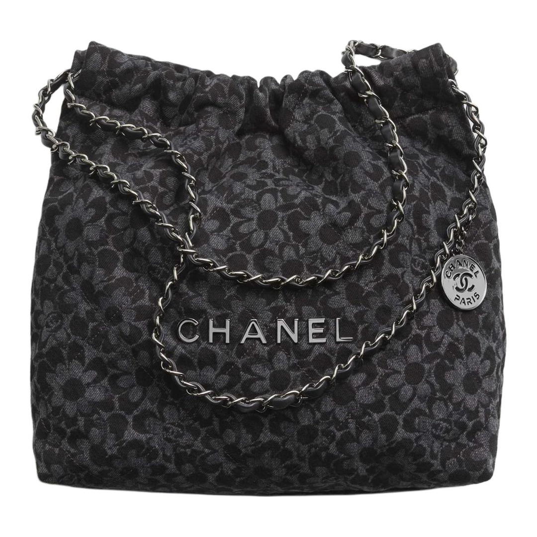 Chanel Chanel 22Bag Denim Handbag Shoulder Bag Small Size Women's Black