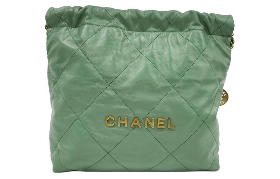 Chanel Chanel Shiny Calfskin Bucket Bag Handbag Shoulder Bag Women's Green