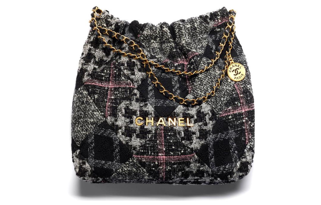 Chanel Chanel 22K Fall And Winter 22Bag Woolen Tote Bag Shopping Bag Handbag Shoulder Bag Women's Gray Pink