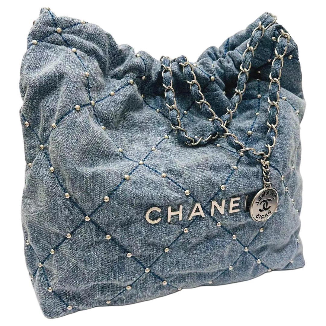 Chanel Chanel Washed Denim Handbag Shoulder Bag Crossbody Bag Medium Size Women's Blue