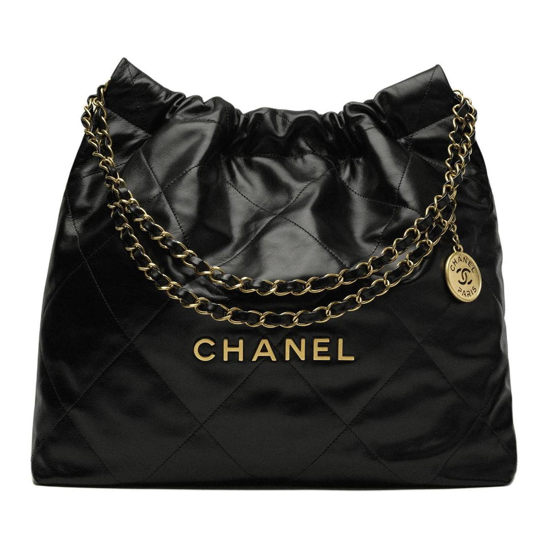 Chanel Chanel 22Bag Shiny Calfskin Hobo Bag Crossbody Bag Shoulder Bag Medium Size Women's Black