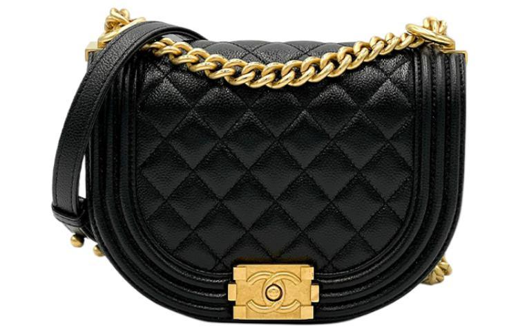Chanel Chanel Embossed Calfskin With Gold Metal Messenger Bag Shoulder Bag Crossbody Bag Small Size Women's Black