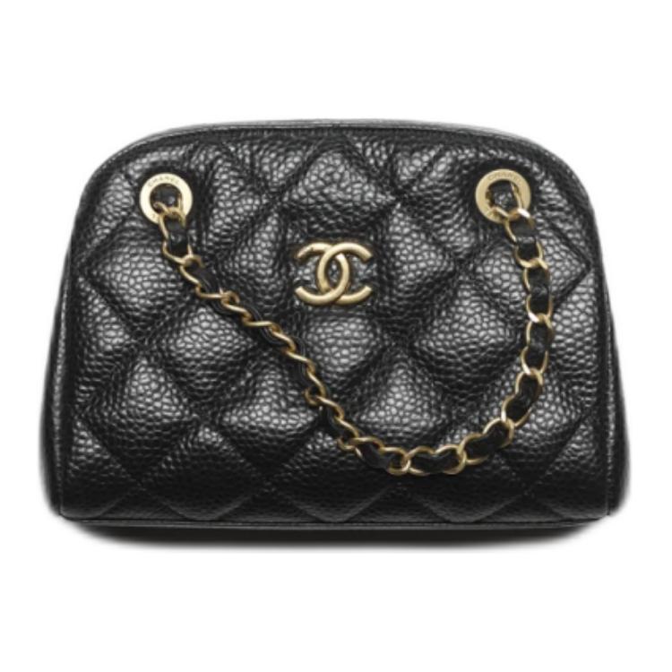 Chanel Chanel Litchi Grain Calfskin Mouth Cover Bag Crossbody Bag Small Size Women's Black