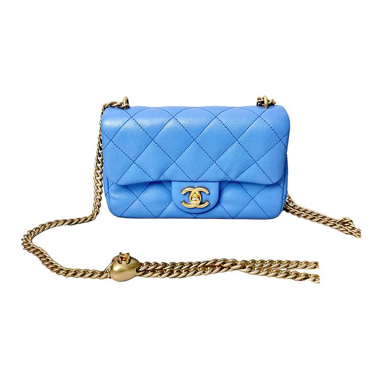 Chanel Chanel Grained Cow Leather Flap Bag Shoulder Bag Crossbody Bag Mini Women's Blue
