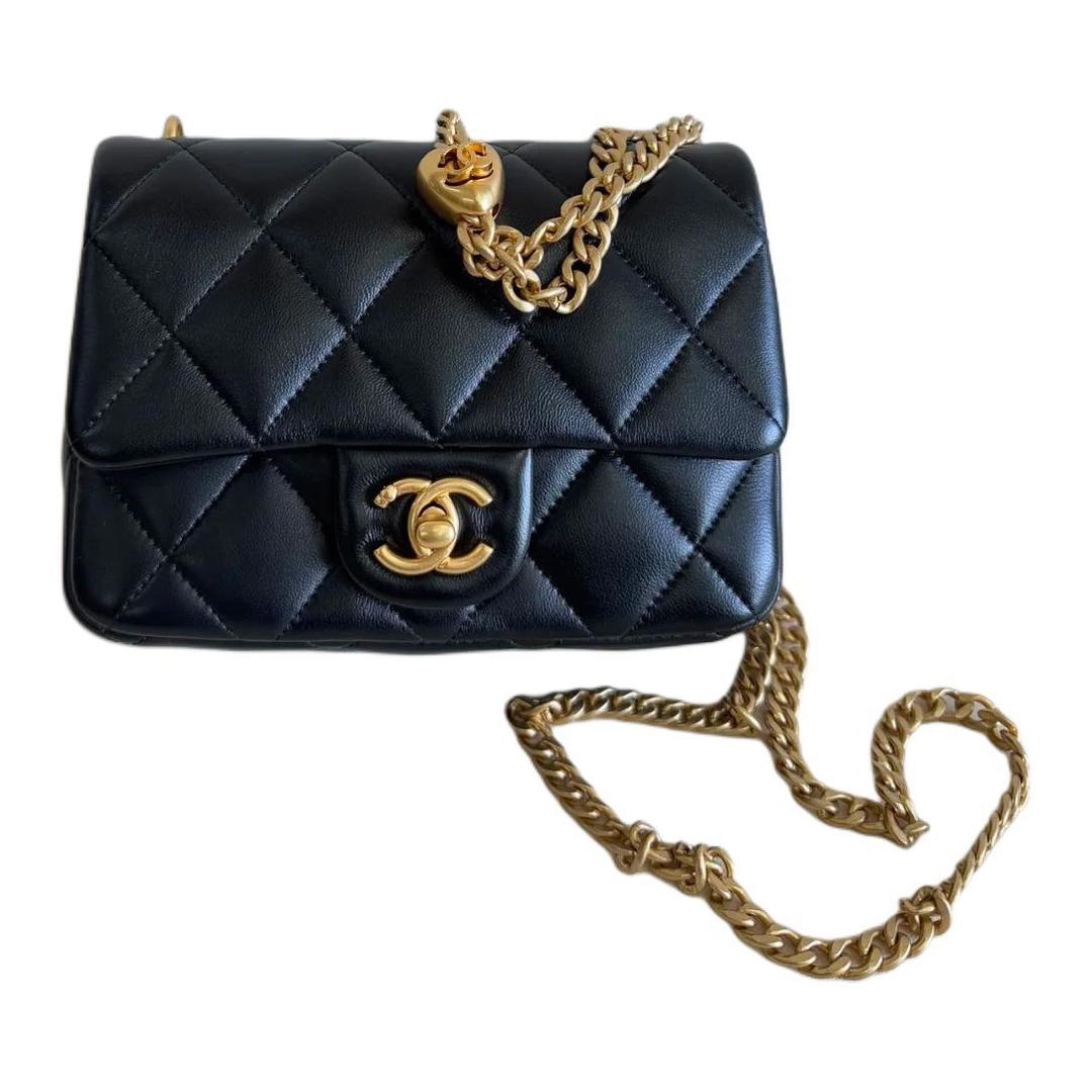 Chanel Chanel Shiny Lambskin Crossbody Bag Shoulder Bag Women's Black
