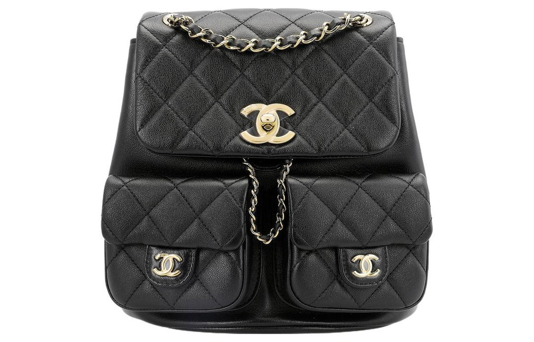 Chanel Chanel Duma Calfskin Backpack Medium Size Women's Black