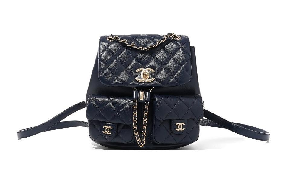 Chanel Chanel Duma Calfskin Frog Backpack Medium Size Women's Dark Blue