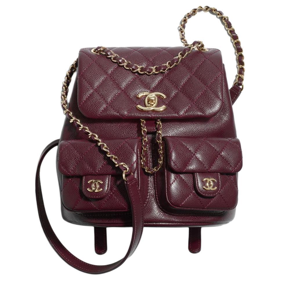 Chanel Chanel Grain Embossed Calfskin Backpack Women's Deep Red