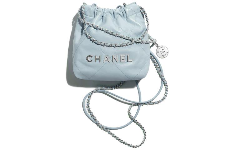 Chanel Chanel 22Bag Shiny Calfskin Bucket Bags Shoulder Bag Crossbody Bag Mini Women's Cream Blue/Baby Blue