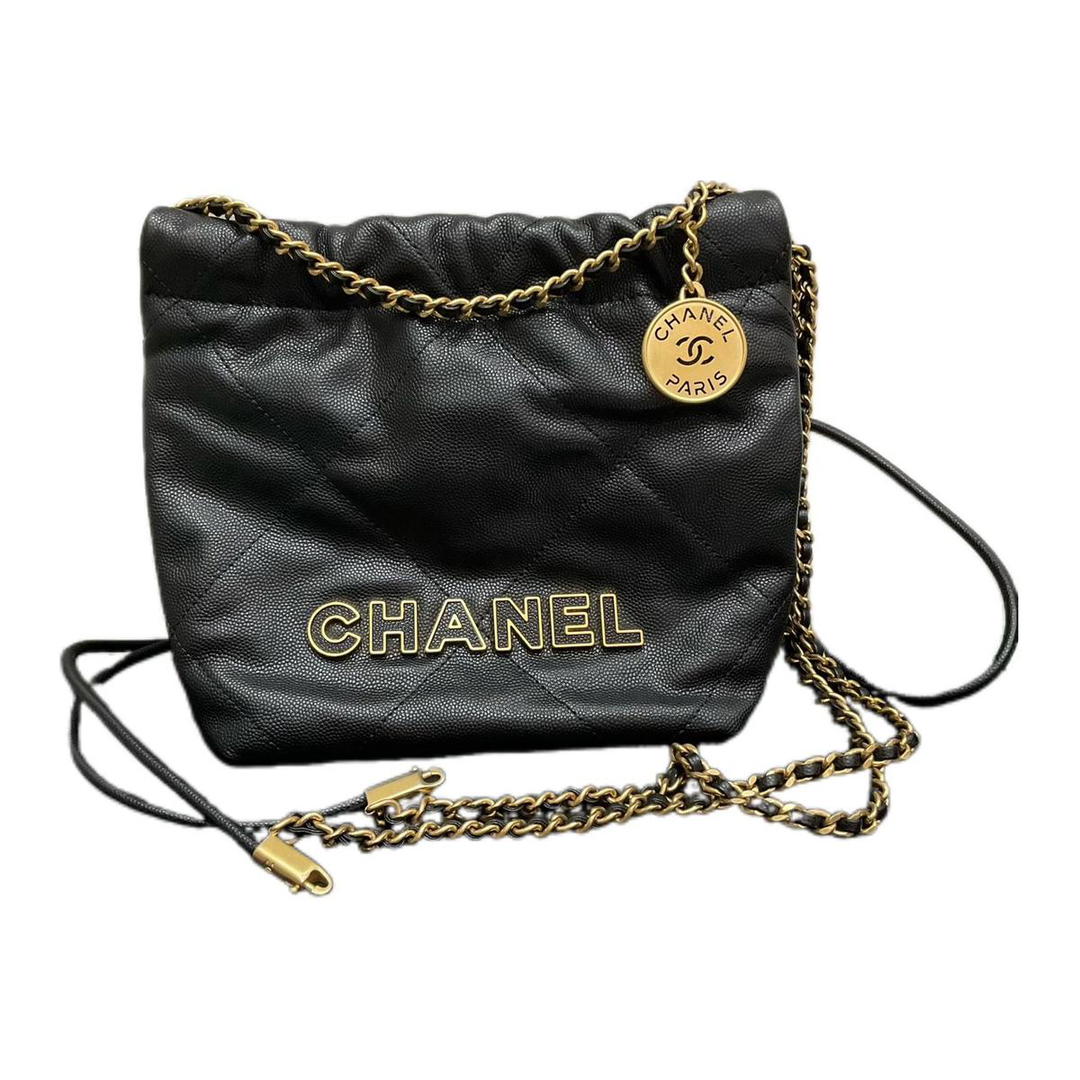 Chanel Chanel 22Bag Grained Calfskin Trash Bag Shoulder Bag Mini Women's Black