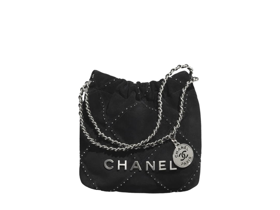 Chanel Chanel 22 Mini Handbag In Suede Calfskin And Studs With Silver-Tone Metal Black