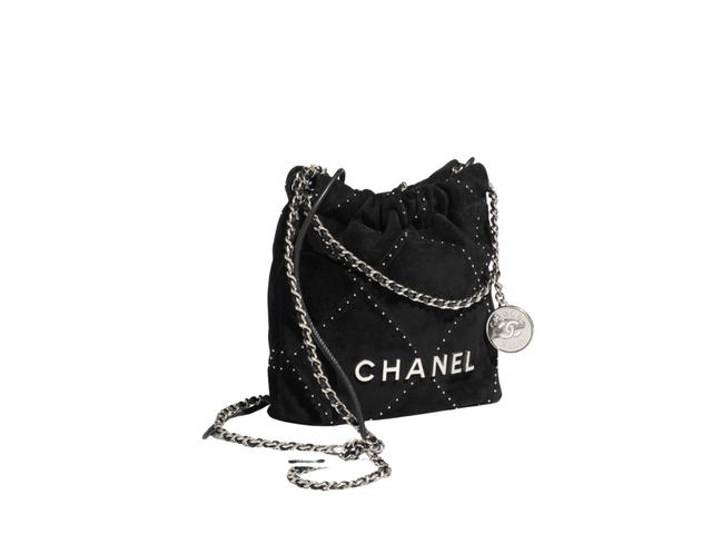 Chanel Chanel 22 Mini Handbag In Suede Calfskin And Studs With Silver-Tone Metal Black - view 2