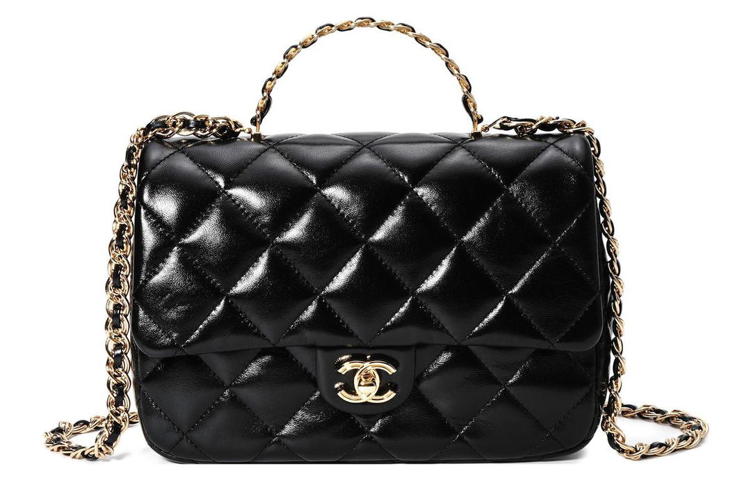 Chanel Chanel Classic Flap CF Lambskin Handbag Shoulder Bag Crossbody Bag Medium Size Women's Black