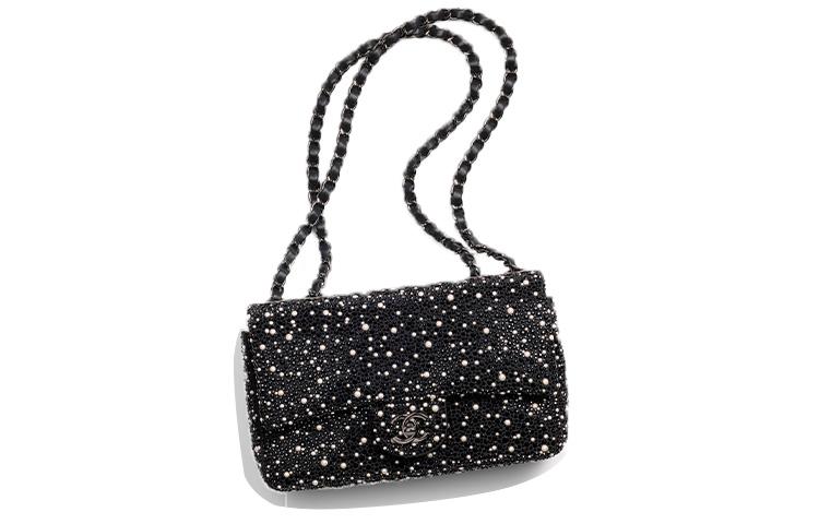 Chanel Chanel Rhinestone Crystal Pearl Evening Party Bag Crossbody Bag Shoulder Bag Women's Black