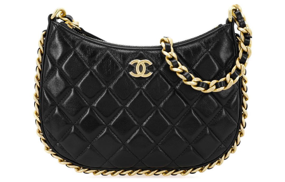 Chanel Chanel Lambskin Hobo Bag Shoulder Bag Handbag Small Size Women's Black