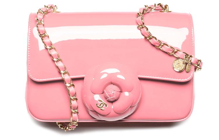 Chanel Chanel Calfskin Patent Leather Camellia Pocket Bag Crossbody Bag Shoulder Bag Women's Pink
