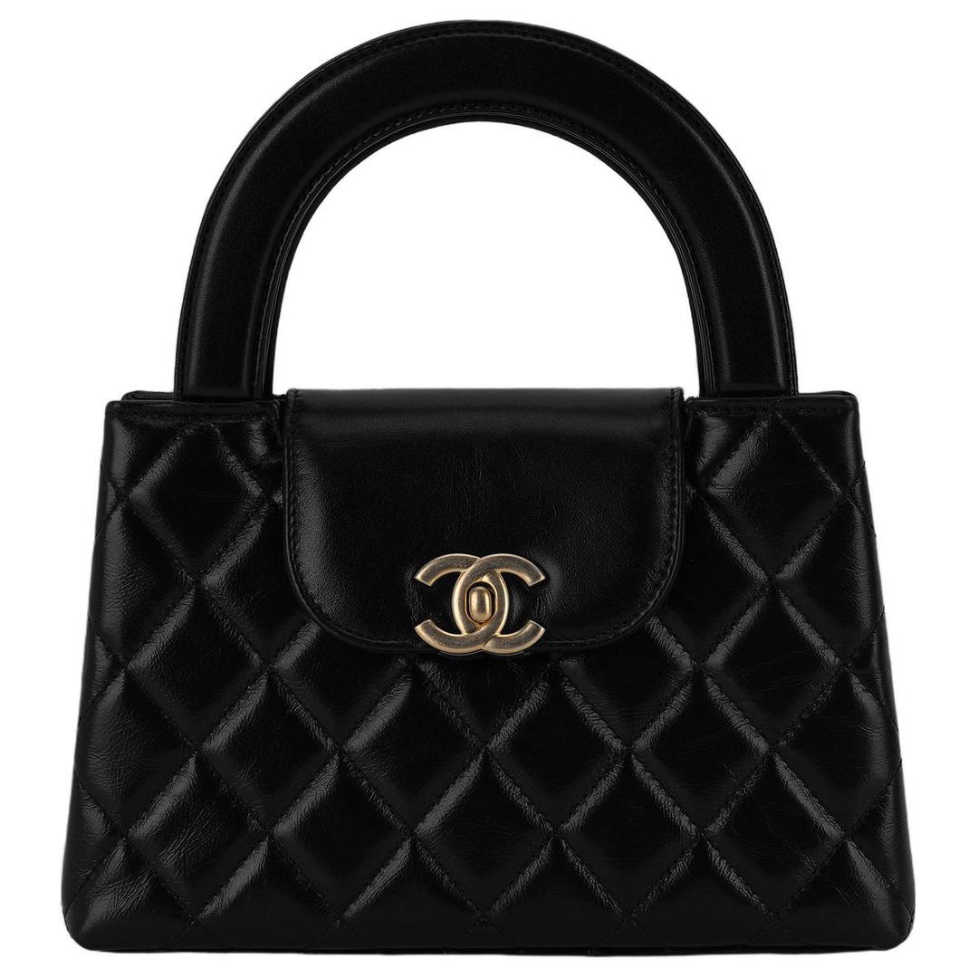 Chanel Chanel Kelly Shiny Crumpled Calfskin Chain Mini Shopping Bag Women's Black