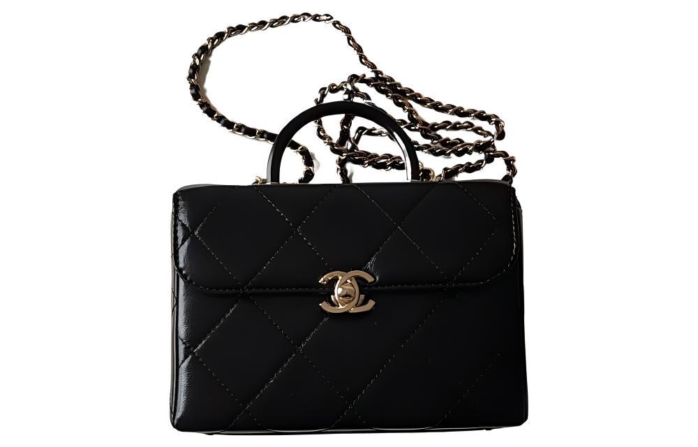 Chanel Chanel Shiny Calfskin Shoulder Bag Crossbody Bag Handbag Small Size Women's Black