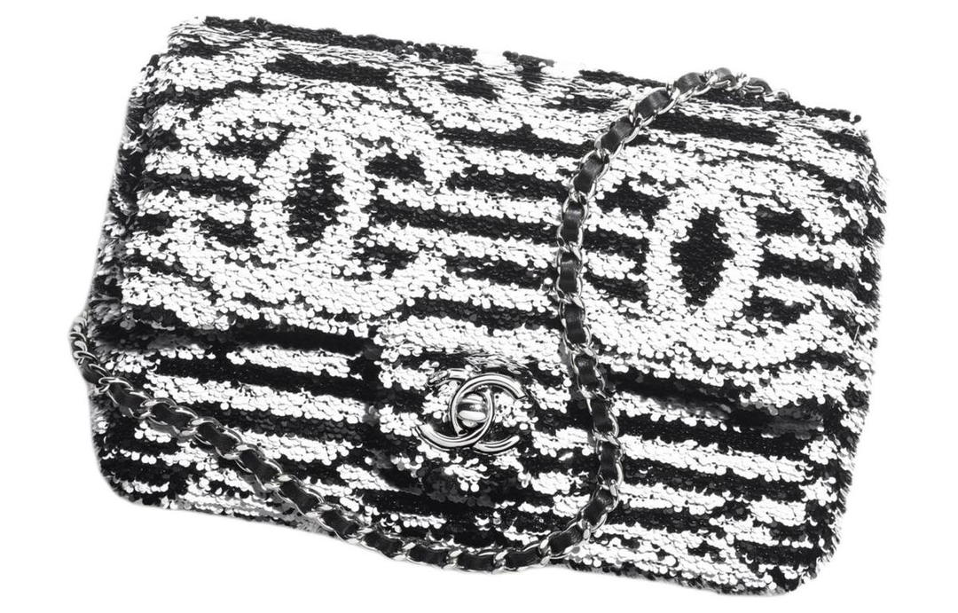 Chanel Chanel Sequins Flap Bag, Crossbody Bag, Shoulder Bag Small Size Women's Black & White