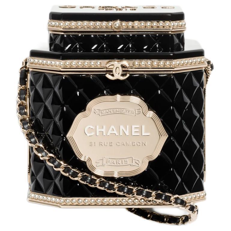 Chanel Chanel Resin Artificial Pearl Enamel Evening Party Bag Crossbody Bag Shoulder Bag Women's Black & Gold