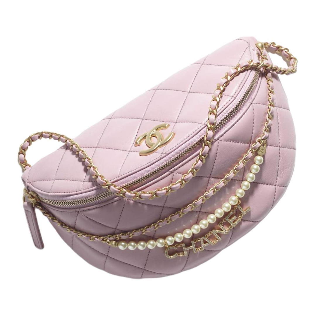 Chanel Chanel Artificial Pearl Shiny Lambskin Fanny Pack Women's Light Pink Red